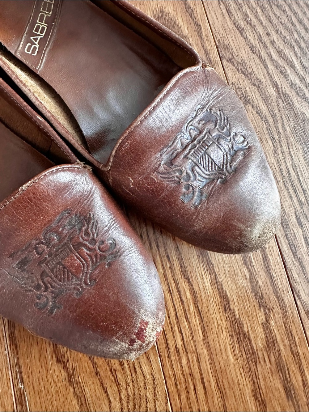 Vintage SABREÉ Brazilian Leather Brown Embossed Flat Loafers